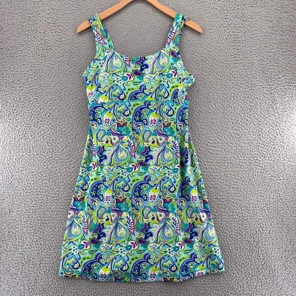 Title Nine Dress Womens Medium Green Multi Paisley A Line Athletic Mini Stretch - Picture 10 of 10